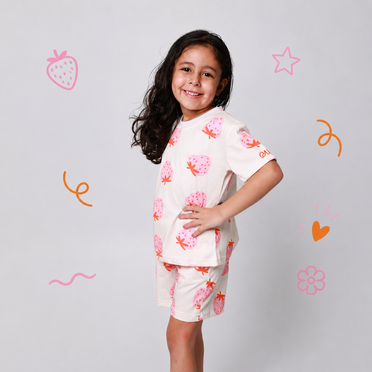 Baby girl cotton 2-piece outfit set / strawberry
