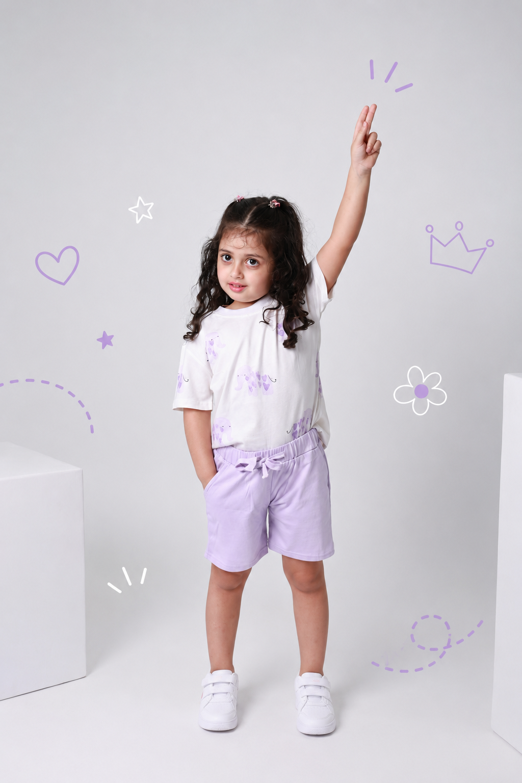 Baby girl cotton 2-piece outfit set / lavender