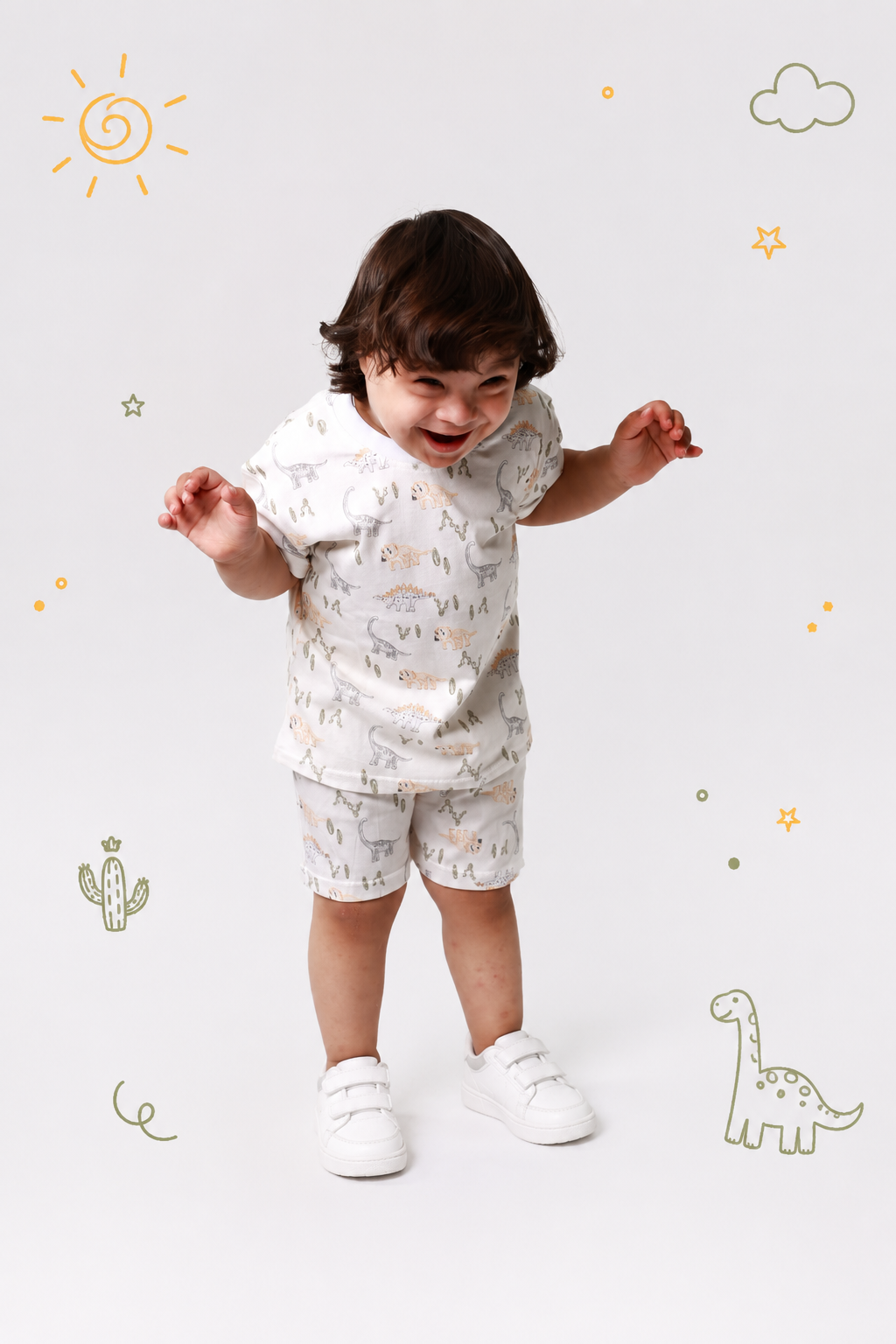 Baby boy cotton 2-piece outfit set / white
