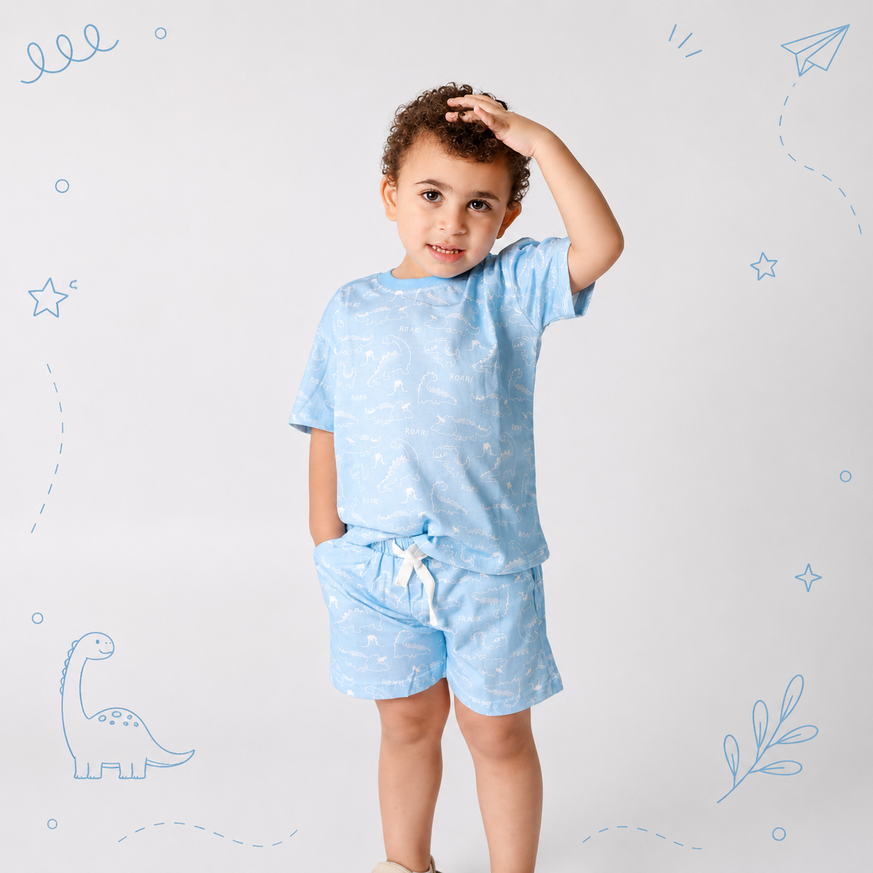 Baby boy cotton 2-piece outfit set / light blue