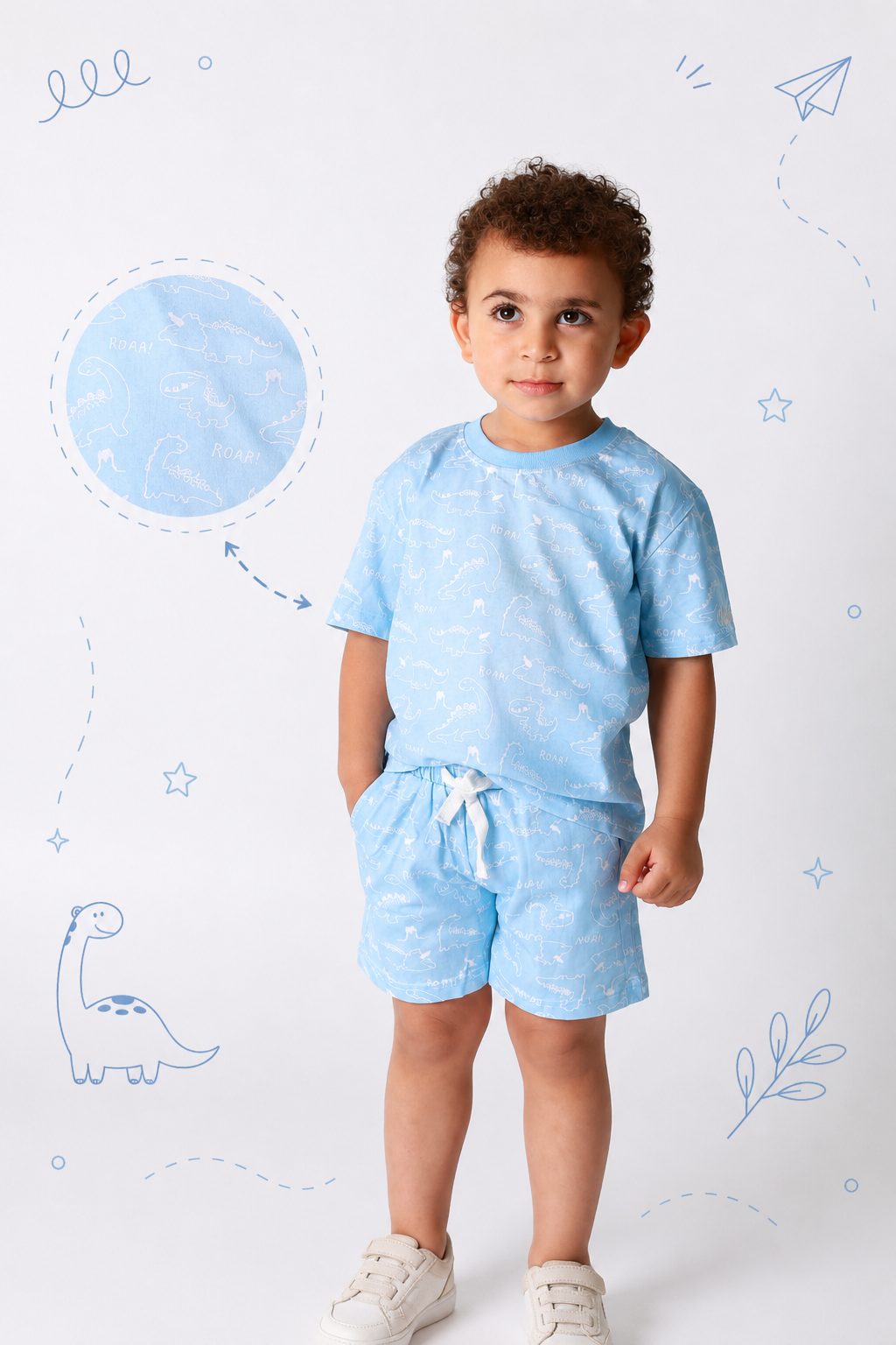 Baby boy cotton 2-piece outfit set / light blue