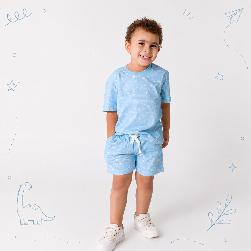 Baby boy cotton 2-piece outfit set / light blue