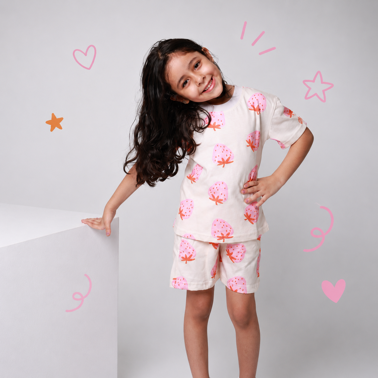 Baby girl cotton 2-piece outfit set / strawberry