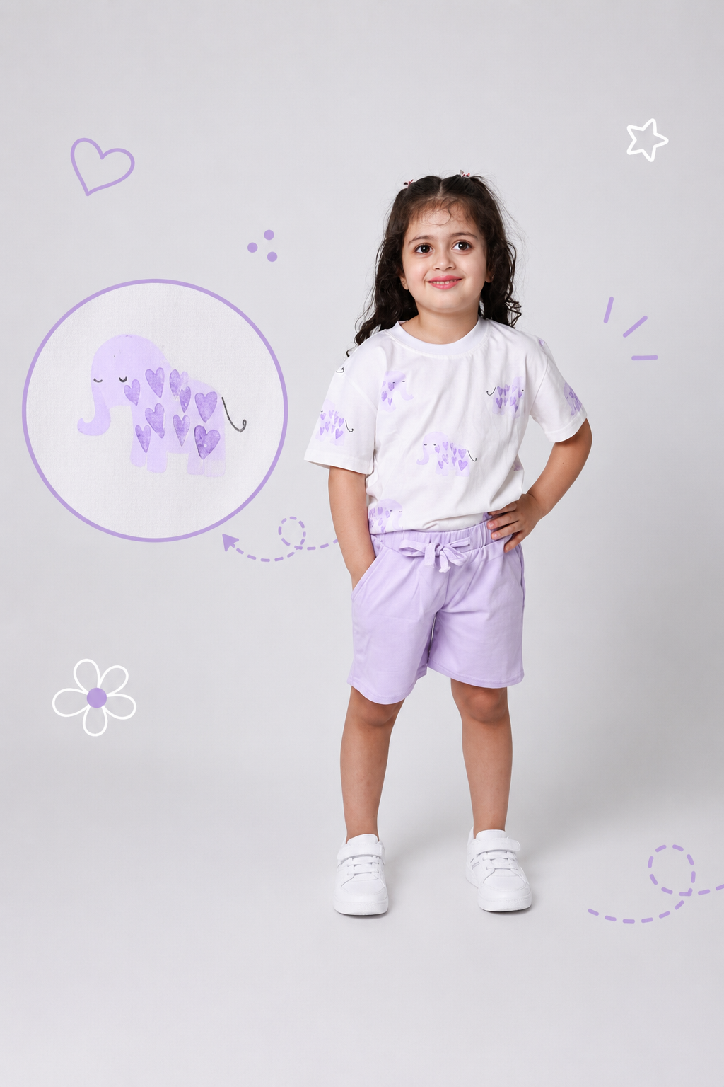 Baby girl cotton 2-piece outfit set / lavender