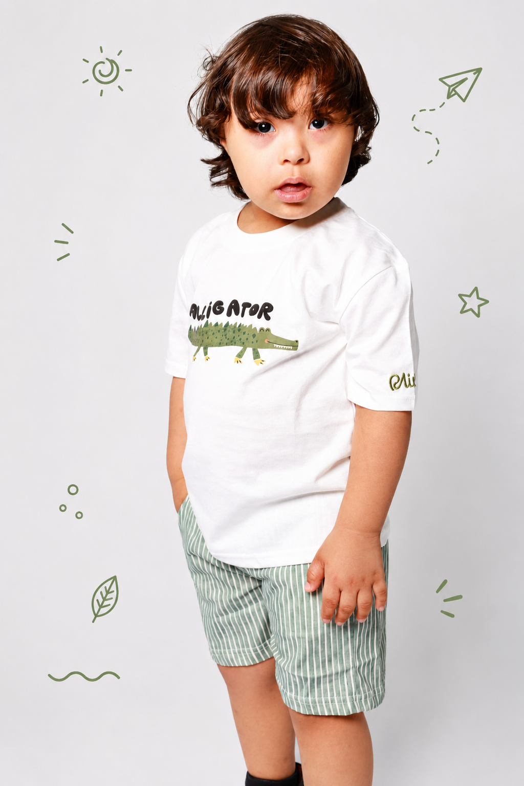 Baby boy cotton 2-piece outfit set / green