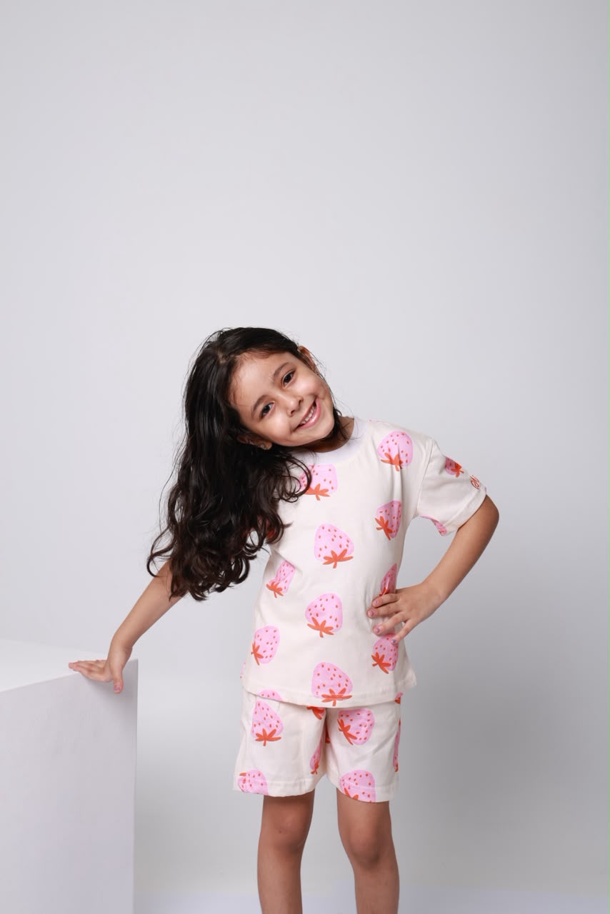 Baby girl cotton 2-piece outfit set / strawberry