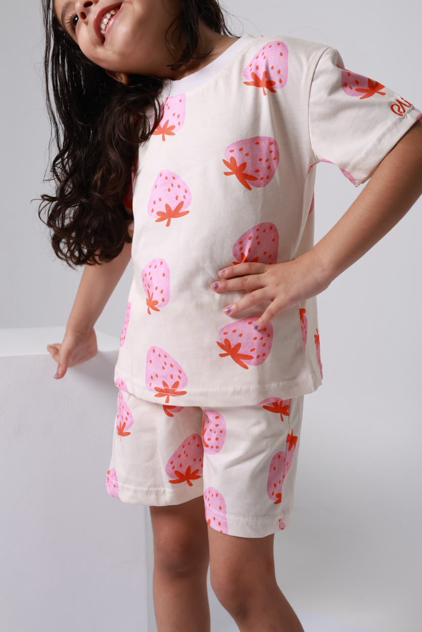 Baby girl cotton 2-piece outfit set / strawberry