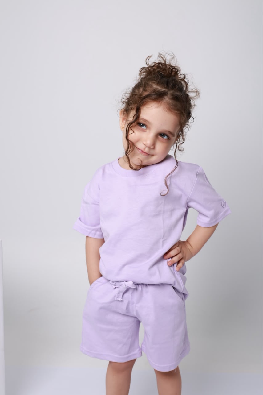 Baby girl cotton 2-piece outfit set / light purple