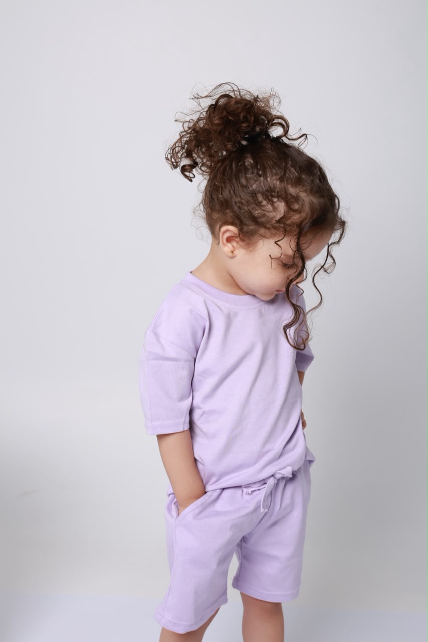 Baby girl cotton 2-piece outfit set / light purple