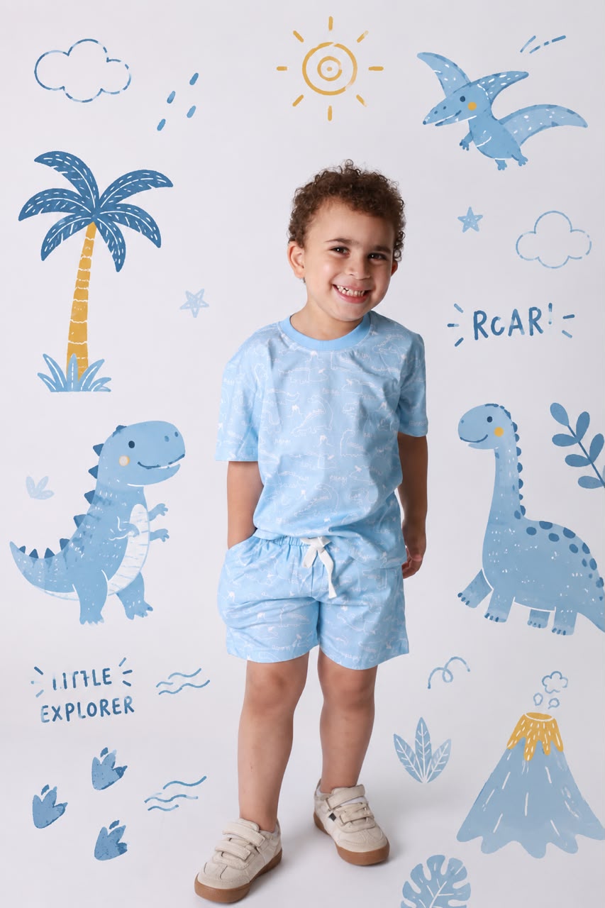 Baby boy cotton 2-piece outfit set / light blue