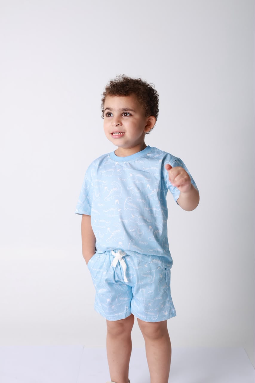 Baby boy cotton 2-piece outfit set / light blue