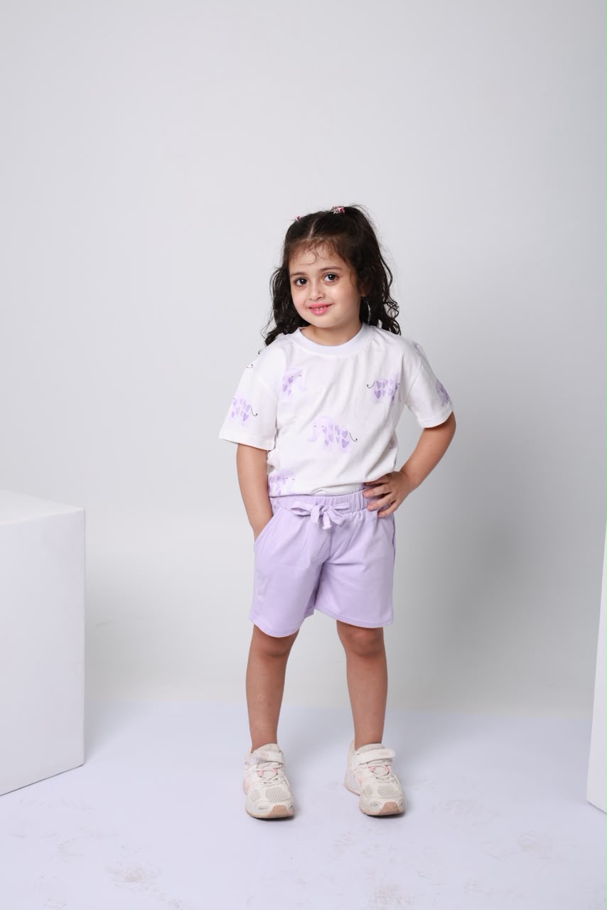 Baby girl cotton 2-piece outfit set / lavender