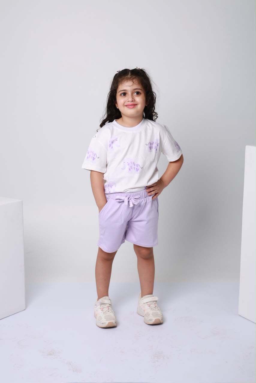 Baby girl cotton 2-piece outfit set / lavender