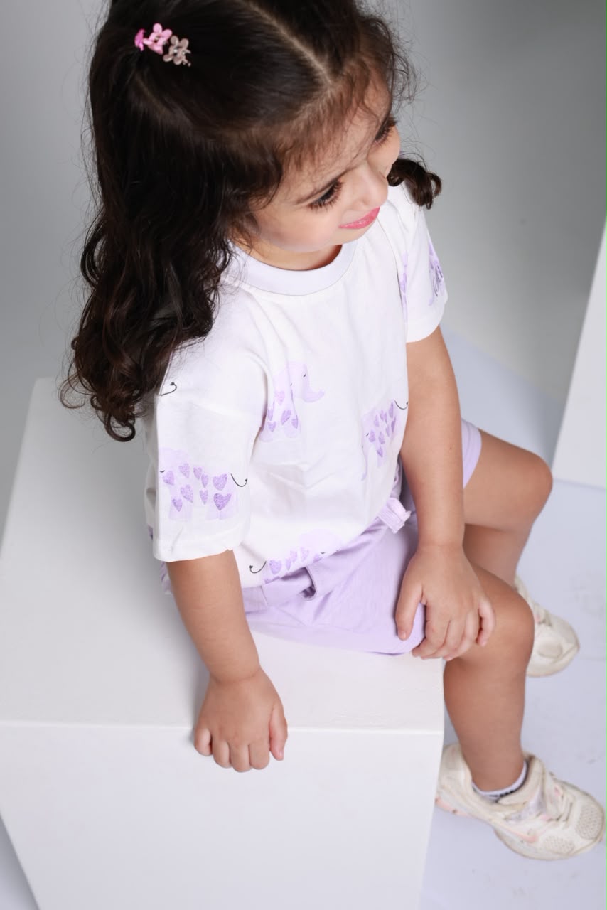 Baby girl cotton 2-piece outfit set / lavender