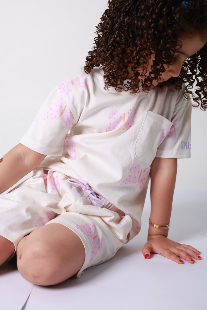 Baby girl cotton 2-piece outfit set / butterfly
