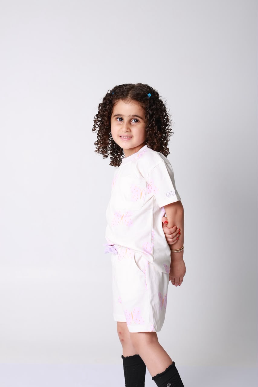 Baby girl cotton 2-piece outfit set / butterfly