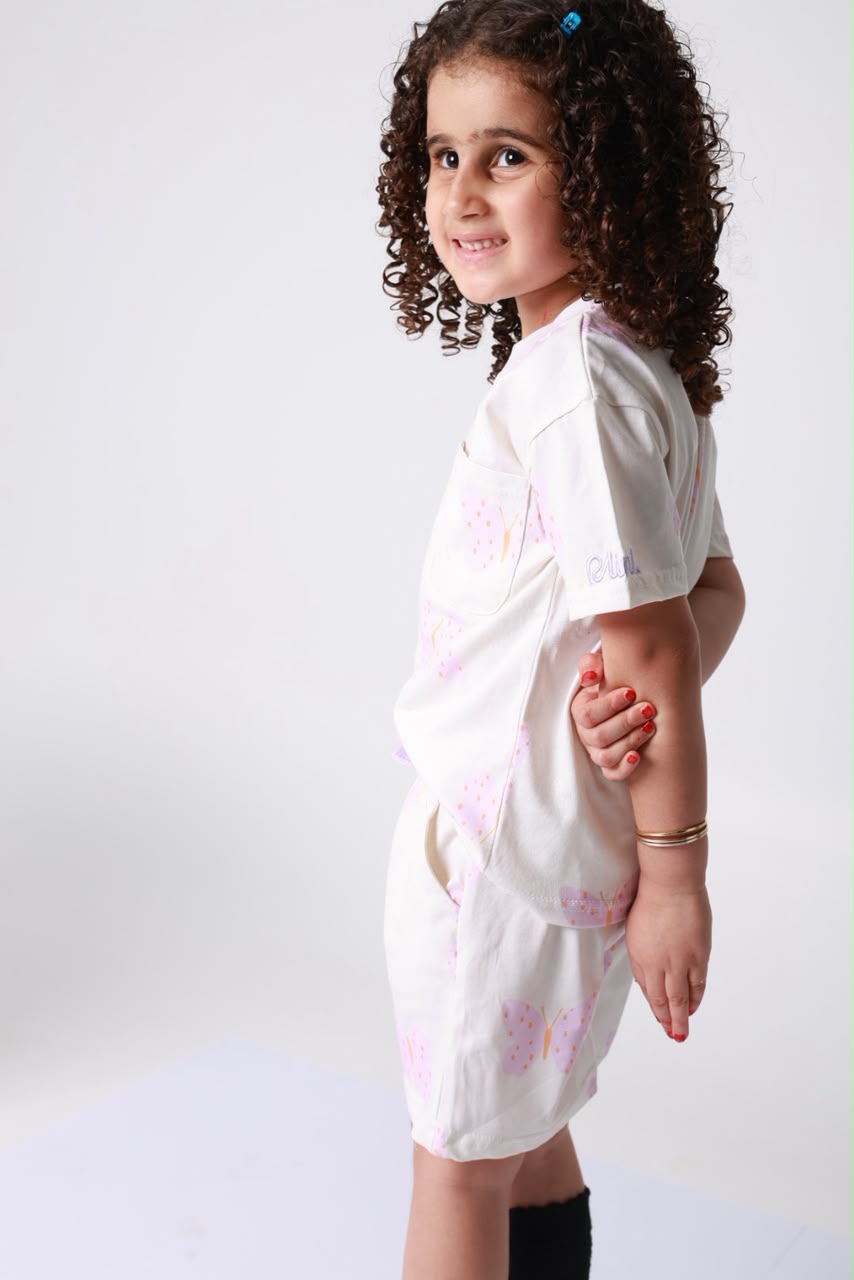 Baby girl cotton 2-piece outfit set / butterfly